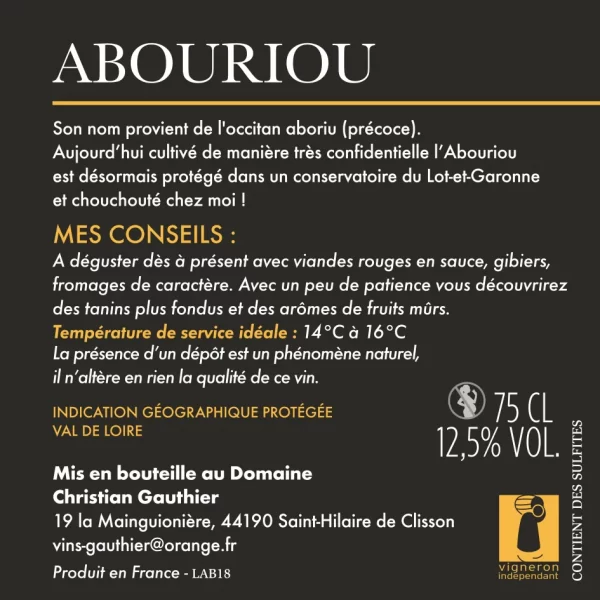Etiquette Abouriou Vin Rouge Lot-et-Garonne